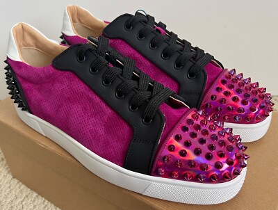 New Christian Louboutin Seavaste Spikes Magenta Suede Low Top
