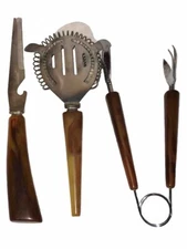 Bakelite Sheffield Stainless Steel Bartending Cocktail Bar Tool Set of 3 Caramel