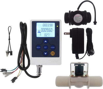 Water Flow Control LCD Display+G1''Flow Sensor Meter+G1''Solenoid Valve+12V Power