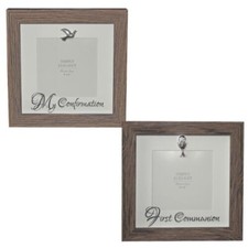 Communion / Confirmation Wooden Photo Frame with Silver Icon Holds Picture 4"x4"