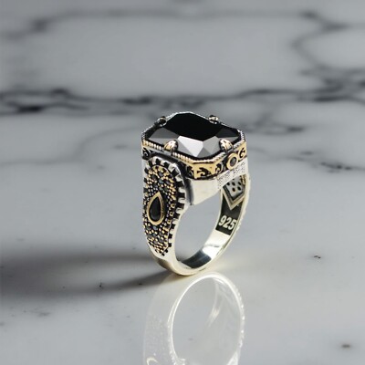 Onyx Black Gemstone Men's Ring 925 Sterling Silver Turkish Jewelry Size  7-15 US