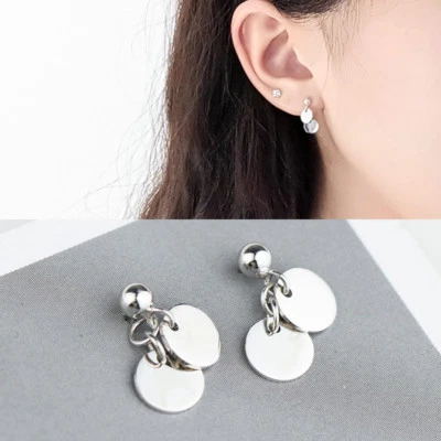 Ohrstecker Ohrhänger Runde Plättchen Sterling Silber 925 Damen Ohrringe - Bild 1 von 4