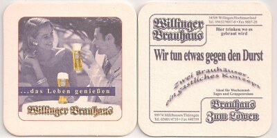 Willinger Brauhaus Zum Löwen - beer mat ''We do something against thirst''