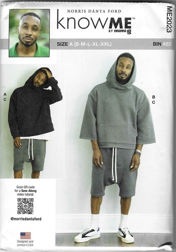Know Me Sewing Pattern ME2023 Men's Stretch Knit Hoodie & Shorts SZ S-XXL UNCUT