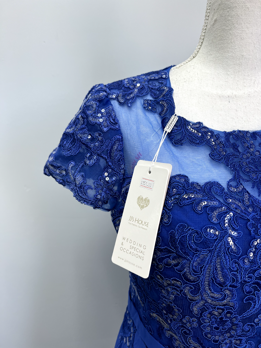 その他 r JJ's House Royal Blue A-Line Illusion Chiffon Lace Long Evening