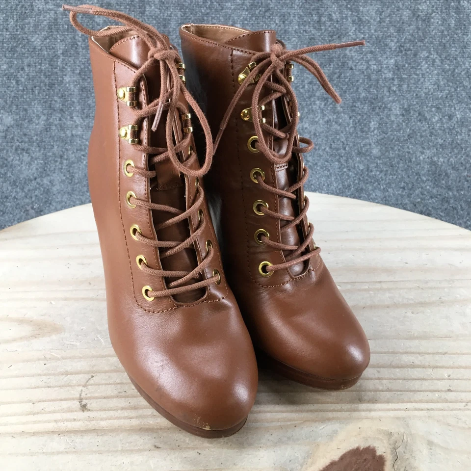 Guess Botas Mujer 6 Zoey Botines Tacones de Cuña Informales Cuero Marrón Con Cordones Foto 3 de 4