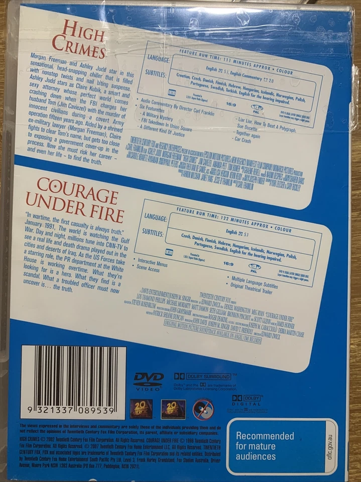 DVD: High Crimes + Courage Under Fire - 2 Of The Best (M Freeman & D Washington) - Image 2 of 2