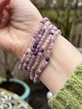 Lepidolite Purple Crystal Bracelet 4mm Sleep Aid Emotional Healer AAA+