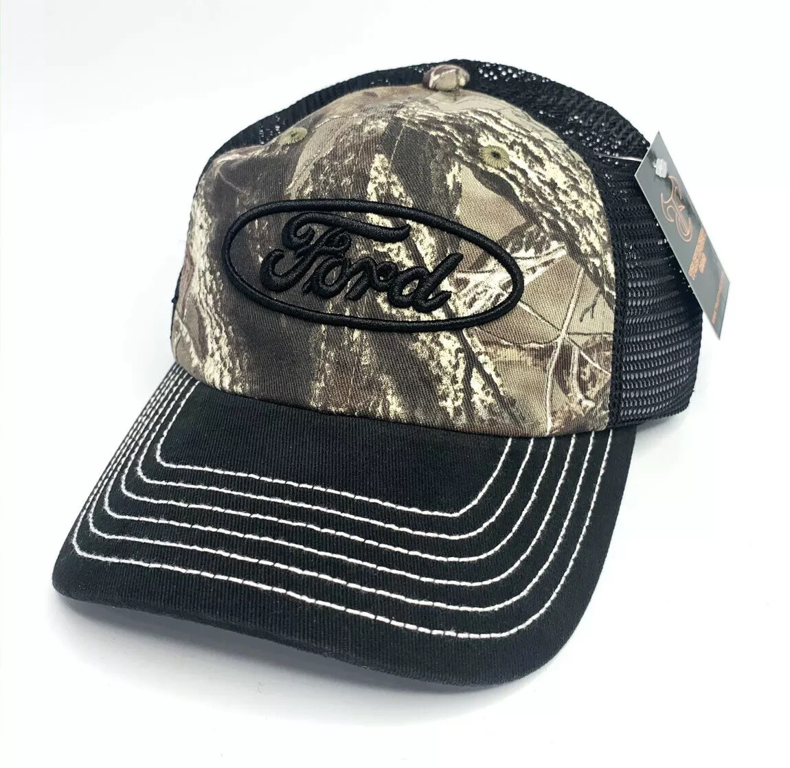 Camo Mesh Trucker Hat with Black Ford Oval Emblem-image