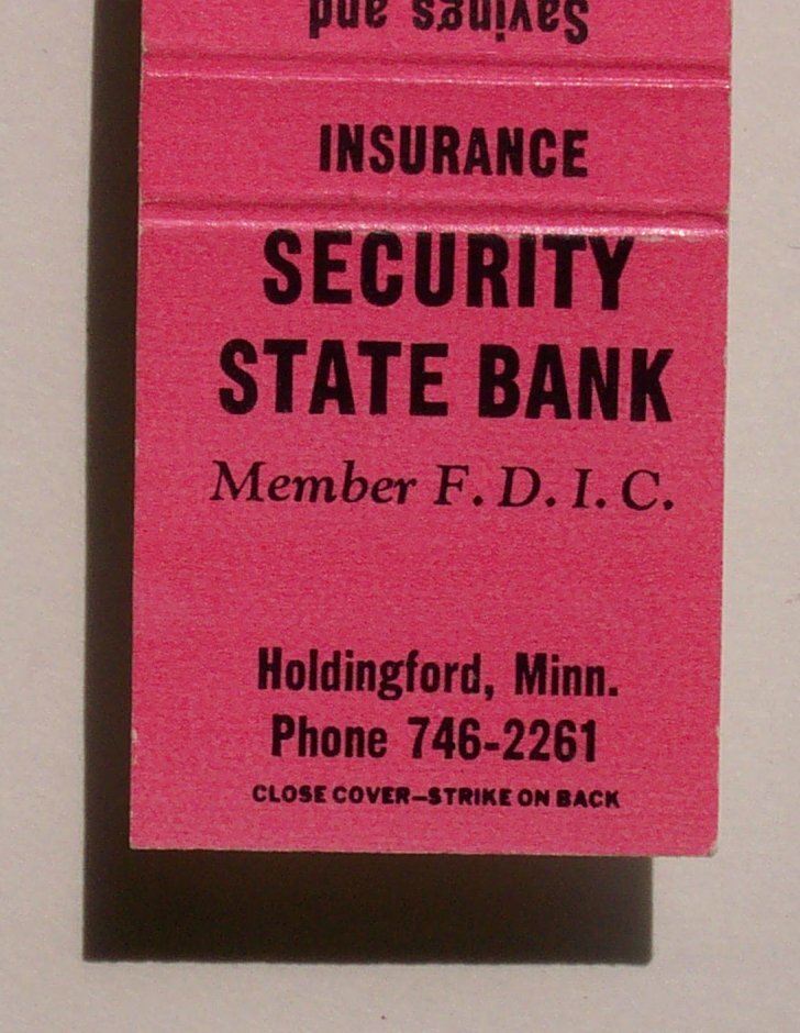 1980s? Security State Bank Holdingford MN Stearns Co Matchbook Minnesota eBay
