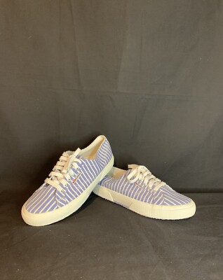 Superga Striped Lace Up Canvas Sneakers Shoes Blue/White Unisex 8M / 9.5W