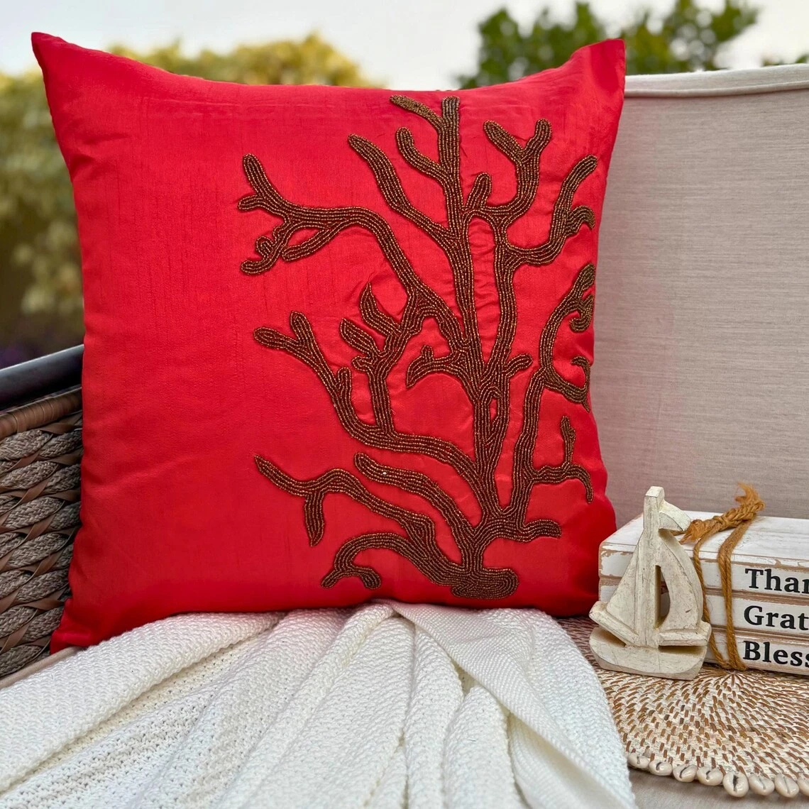 Couch Cushion Case Red 16"x16", Room Decor Silk Corals - Coral Rhapsody
Opens in a new window or tab