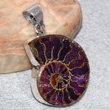 Ammonite Dichroic Glass 925 Silver Plated Pendant 1.4