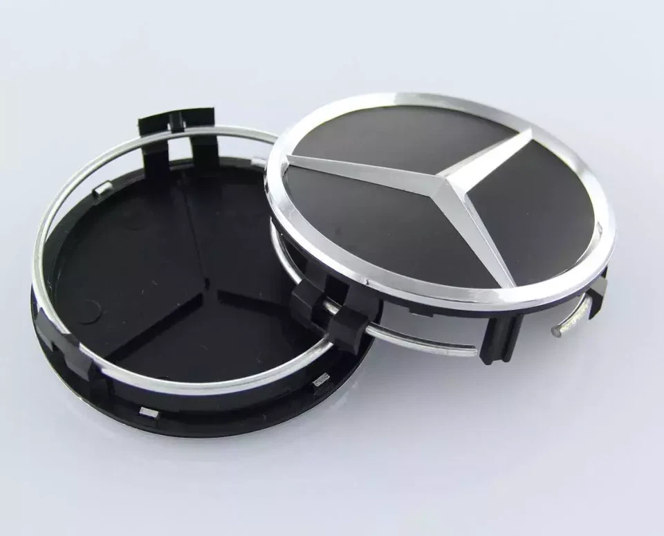 4PCS FOR Mercedes Benz Black&Chrome 75MM Wheel Rim Center Hub Caps AMG Upgrade - Image 3 of 3