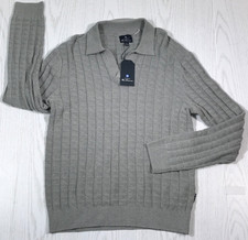 Ben Sherman Johnny Collar Textured Knit Sweater Men M Gray Long Sleeve New 109