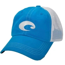 Costa Del Mar Mesh Trucker Hat, Blue and White, One Size Adjustable Strap