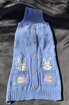 HAPPY SPRING Periwinkle White Rabbits EASTER BUNNY SWEATER  Puppy/Dog Large?
