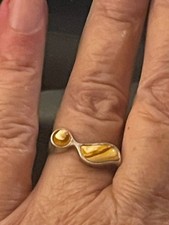 Vintage Sterling Silver Butterscotch Amber Wavy Ring Size 7 2.75gr