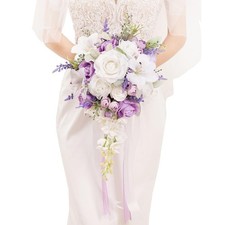 Bridal Bouquet Cascading, Lilac Purple  White Wedding Bouquets for Bride Bri...