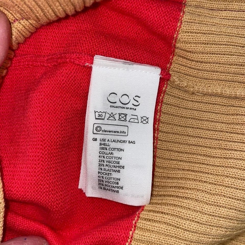 Cárdigan COS para mujer suéter mediano tejido manga larga cuello en V bloques de color cuadrado Foto 4 de 4