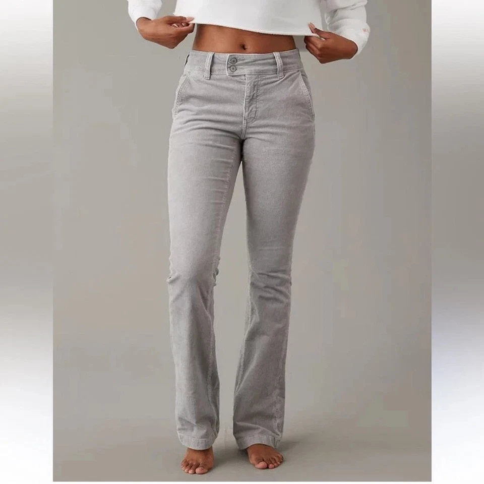 Pantalones de pana American Eagle para mujer talla 10 31x32 gris tiro alto Foto 2 de 4