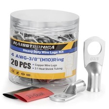 10pcs 4 AWG - 3/8" M10 Battery Lugs, 4 AWG- 3/8" M10 Ring Tinned Copper