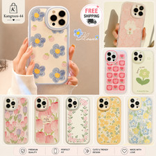 Cute Pink Phone Case for iPhone 12 13 14 15 16 Pro Max Shockproof Flowers Heart