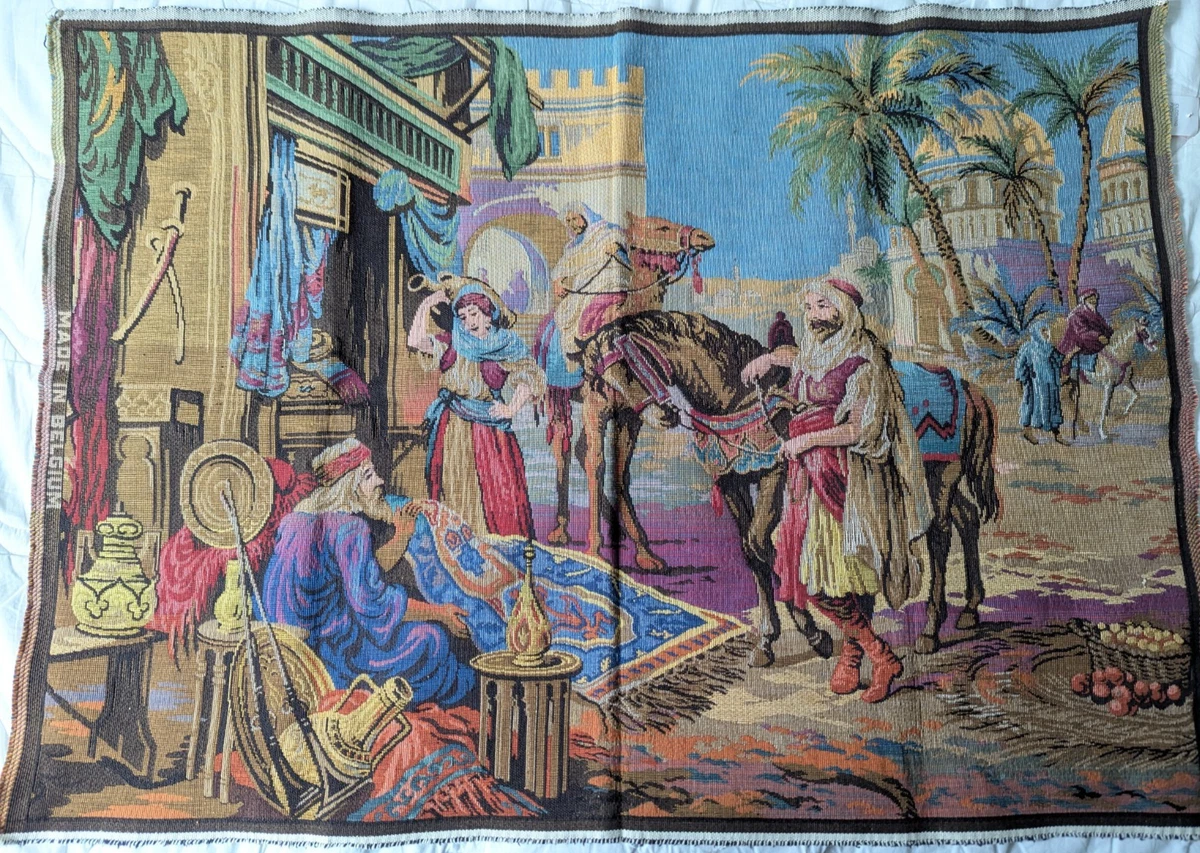 Vintage French Tapestry, Floral Religions Goblins, Home Décor