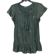Tularosa Carson Caledon Green Silk Cotton Embroidered Mini Tunic Dress Womens XS