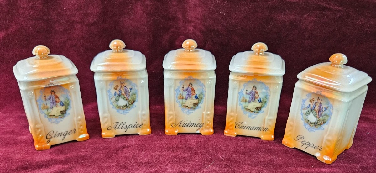 Victoria Czechoslocakia Lusterware 5 Spice Canisters