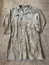 1960's Penney's Big Mac Grey Herringbone Twill Belted Shop Coat Sanforized Paint