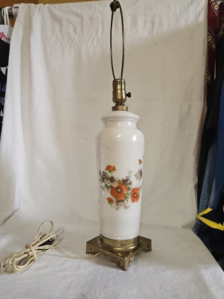 Vintage Aladdin Milk Glass HTF Slender Vase Style Table Lamp Poppy ...