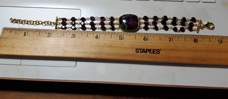 Sterling Silver Genuine Raw Ruby & Rubies 3 Row Beaded Bracelet 7-8.5" - Image 4 of 4