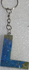 Blue Green Silver Metal Letter L Keychain w/ Detachable Keyring Modern