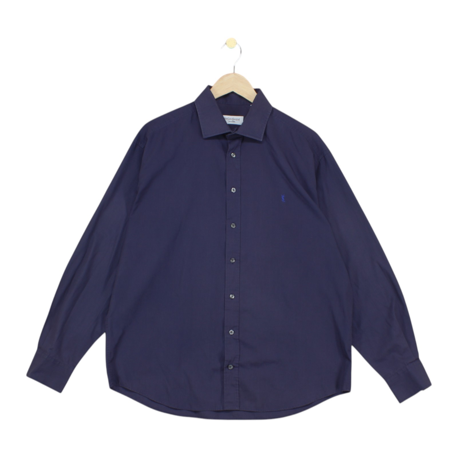 Camicia elegante vintage Yves Saint Laurent uomo taglia 43 blu vestibilità regolare anni 90 retrò