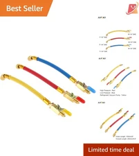 Efficient 3pc Set of Color-Coded AC Charging Hoses with Shut-Off - 1/4" SAE