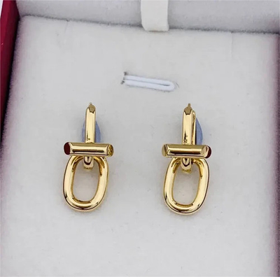 #ad Pure 18K Au750 Yellow Gold T shaped U shaped Ellipse Women Earrings Gifts $162.72