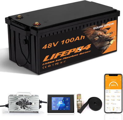 48V100Ah Lithium LiFePO4 Golf Cart Battery, 200A BMS,Touch Monitor & 18A Charger