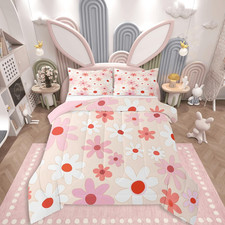Cute Pink Daisy Twin Comforter Set for Kids - Soft Microfiber Bedding