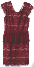 Maeve Anthropologie Elsa Burgundy Red Lace Peplum Sheath Dress Size Small