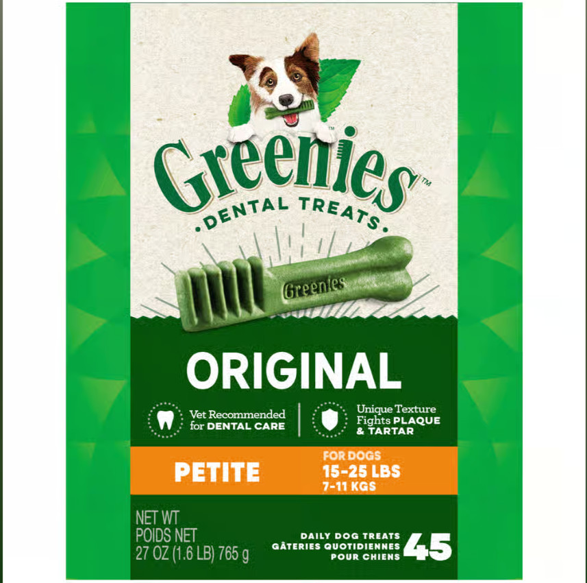 Greenies Original Petite Natural Dental Dog Treats 27 oz. Pack (45 Treats)