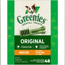 Greenies Original Petite Natural Dental Dog Treats 27 oz. Pack (45 Treats)