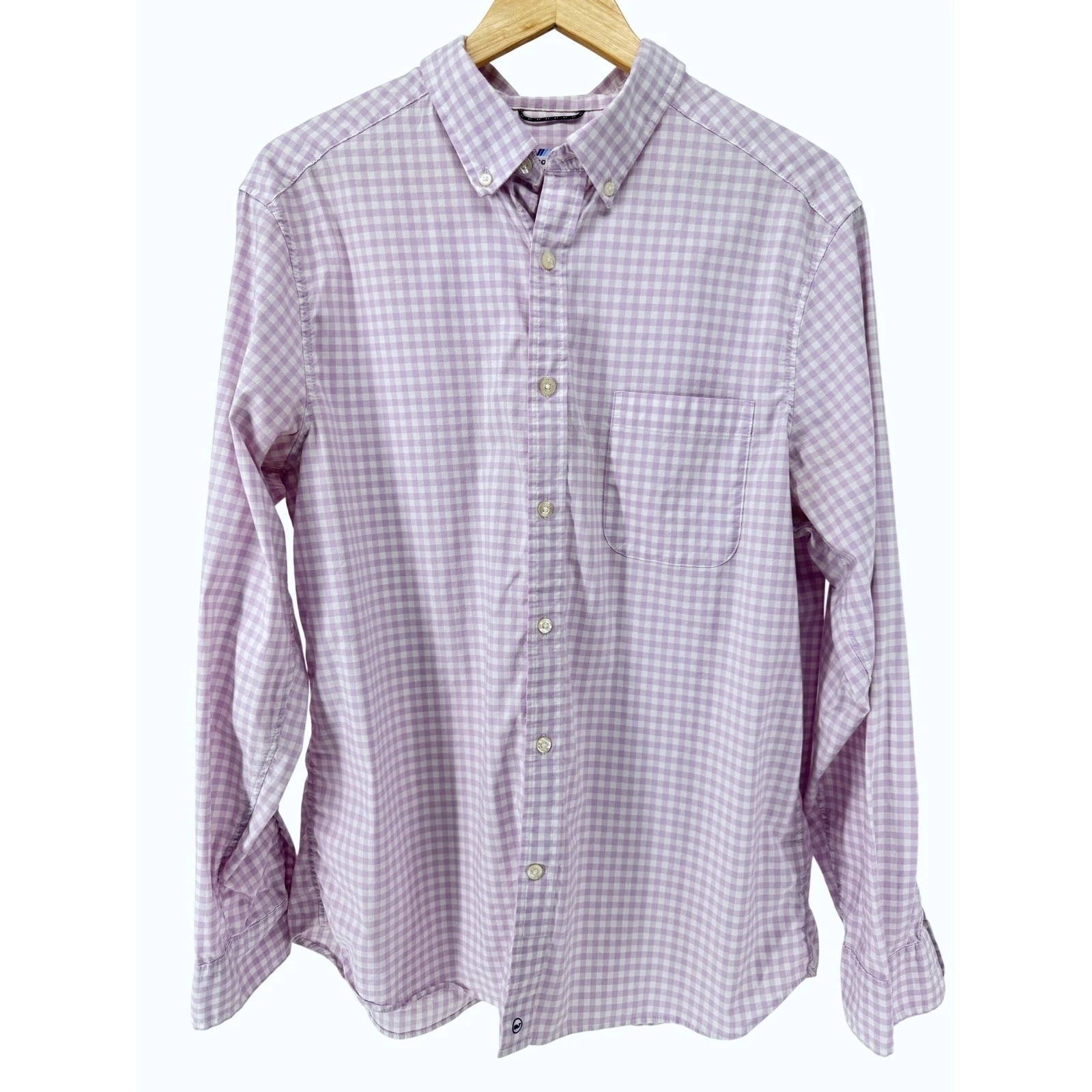 Vineyard Vines On The Go Shirt Mens Large Purple Gingham Performance