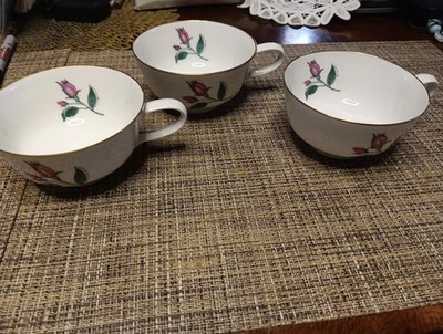 EASTERLING Bavarian China Footed Coffee Cups RADIANCE Pink Rose Bud Lot Of 3