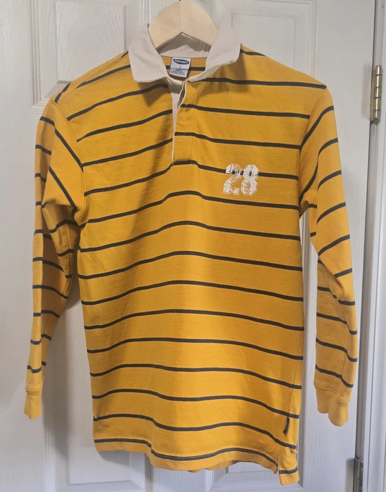 Boys Striped Rugby Polo Shirt sz 12 Old Navy Long Sleeve Cotton Vintage  - Image 2 of 4