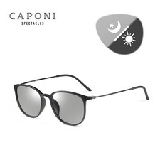 CAPONI Men's Oval Sunglasses Photochromic Polarized Driving Glasses UV400 Black