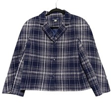 Tommy Hilfiger Women's Navy White Plaid Tweed Blazer Jacket Size 12 Lined Office