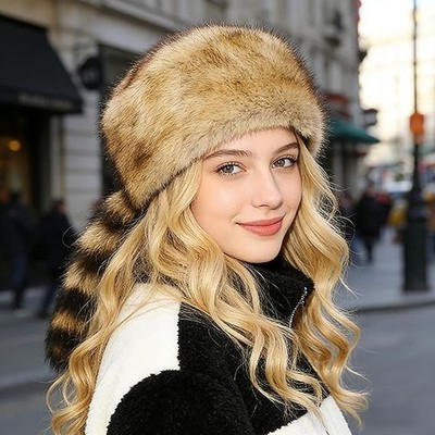 Unisex Adult Plush Flat Top Hat Mongolian Hat Raccoon Tail  display picture 1