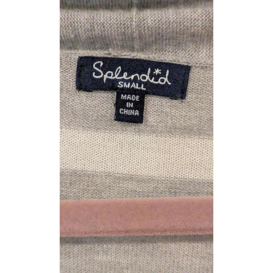 Espléndido Cárdigan Suéter Tejido Gris Blanco Rayas Frente Abierto Talla S Mezcla Cachemira Foto 3 de 4