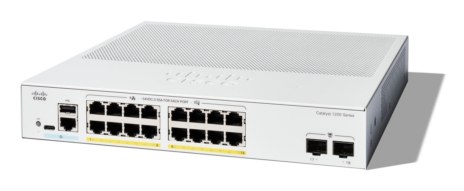 Cisco Catalyst 1200-16P-2G Smart Switch, 16 Port GE, PoE, 2x1GE SFP, Limited Lif